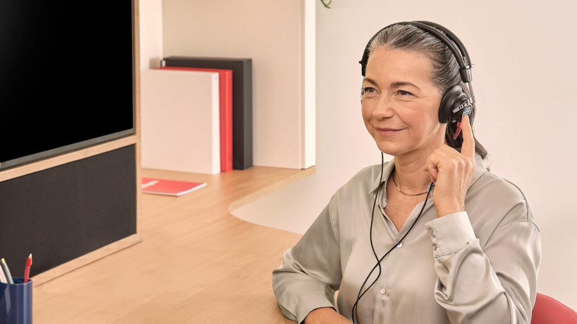 Woman with hearing aids