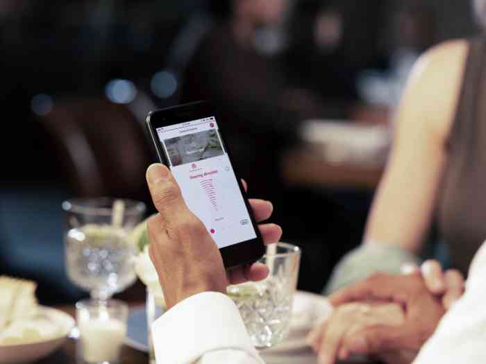A smartphone in the hand at dinner