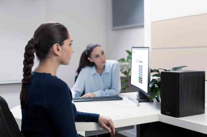 A woman is attending a hearing test with an Bay Audiology audiologist
