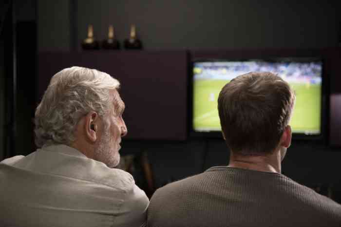 two men watching sport on the tv