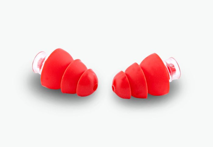 Red christmas tree-shaped hearing aids