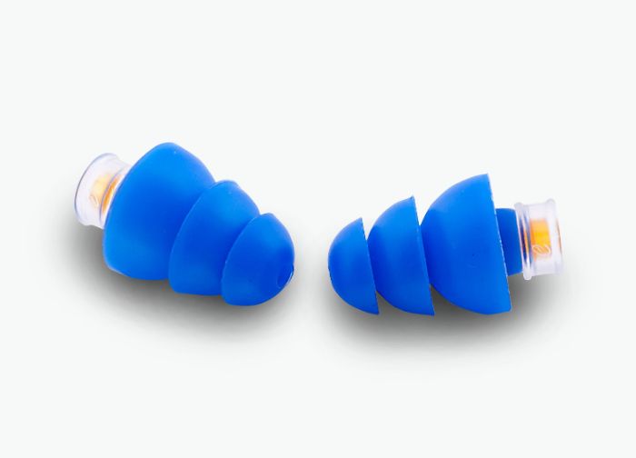 Blue christmas tree-shaped hearing aids